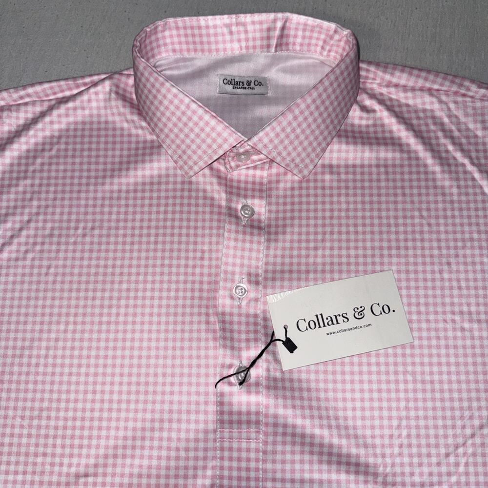 Collars and Co Golf Polo Pink Checks AOP Size 2XL Tall Preppy NWT